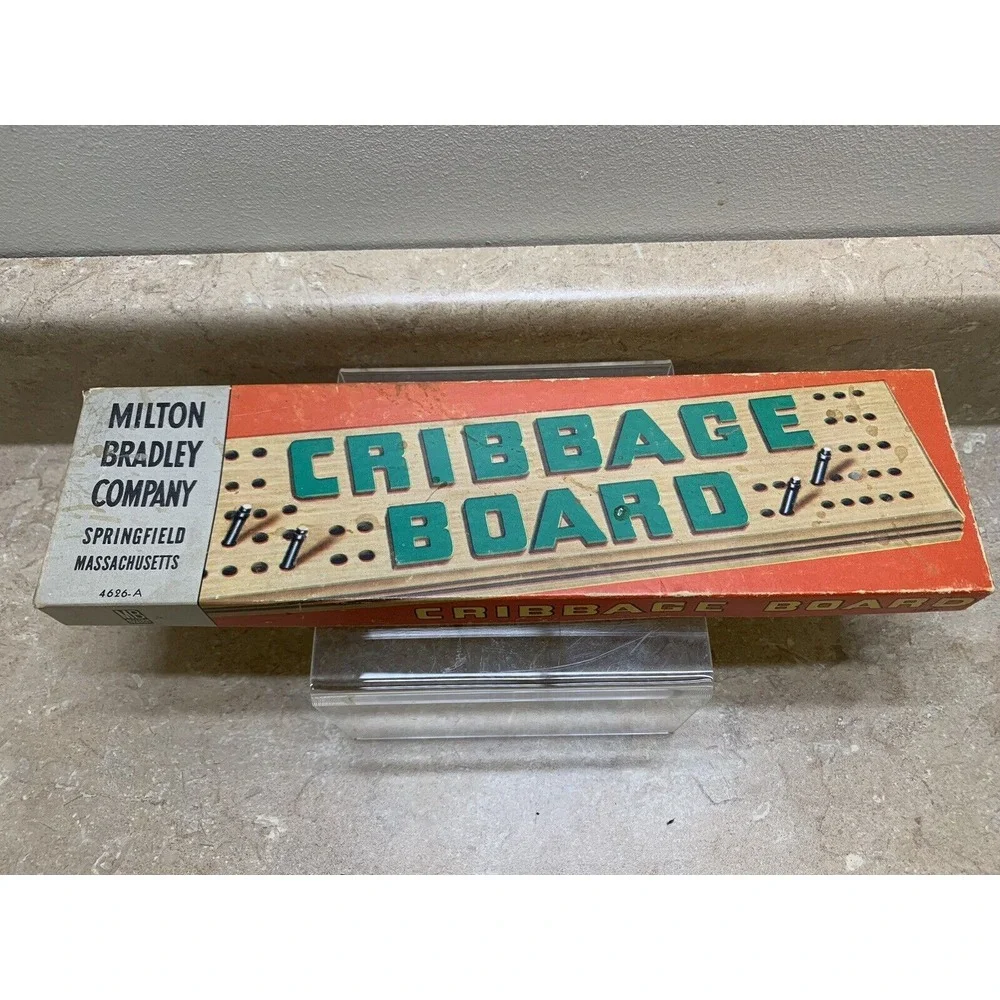 Vintage MILTON BRADLEY 4626-A‎ Wood CRIBBAGE BOARD Game w/ Metal Pegs 1960's